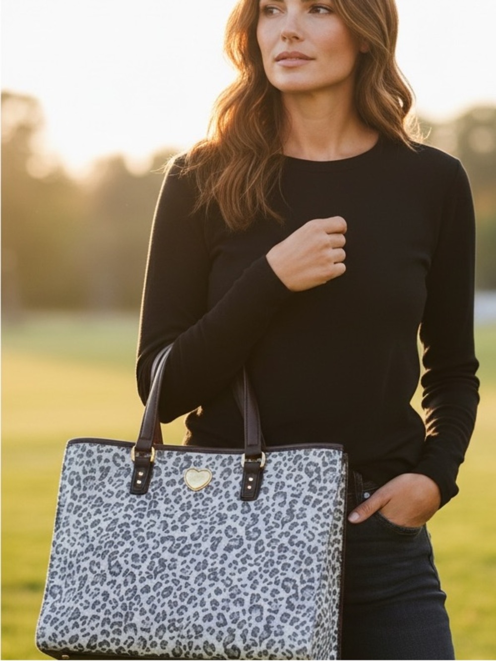 Betsey Johnson "XO Becca" Leopard Print Canvas Handbag Tote Black Beige NWOT